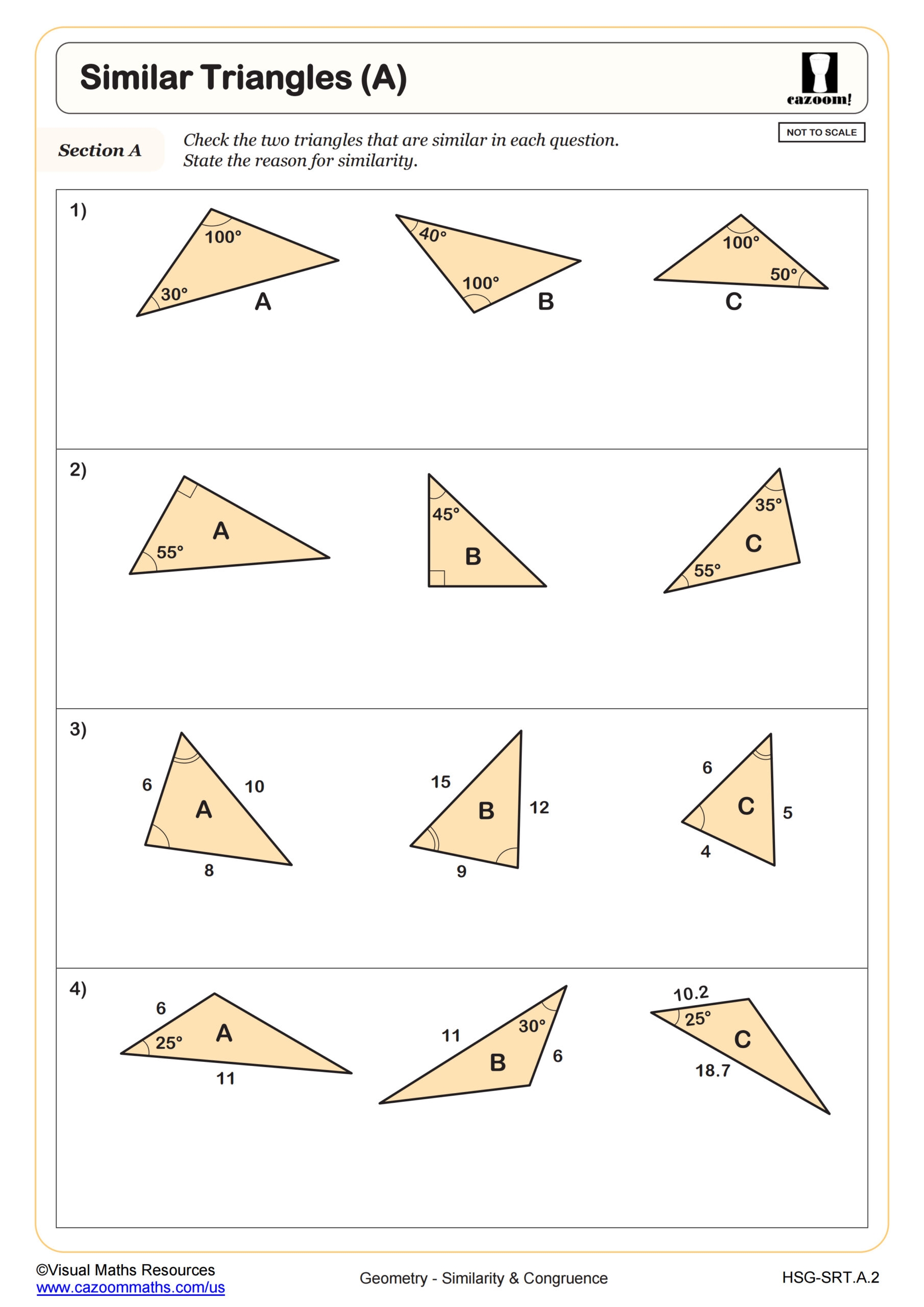 Similar Triangles A Worksheet PDF Printable Geometry Worksheet