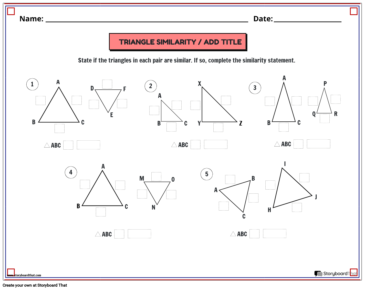 similar triangles worksheet