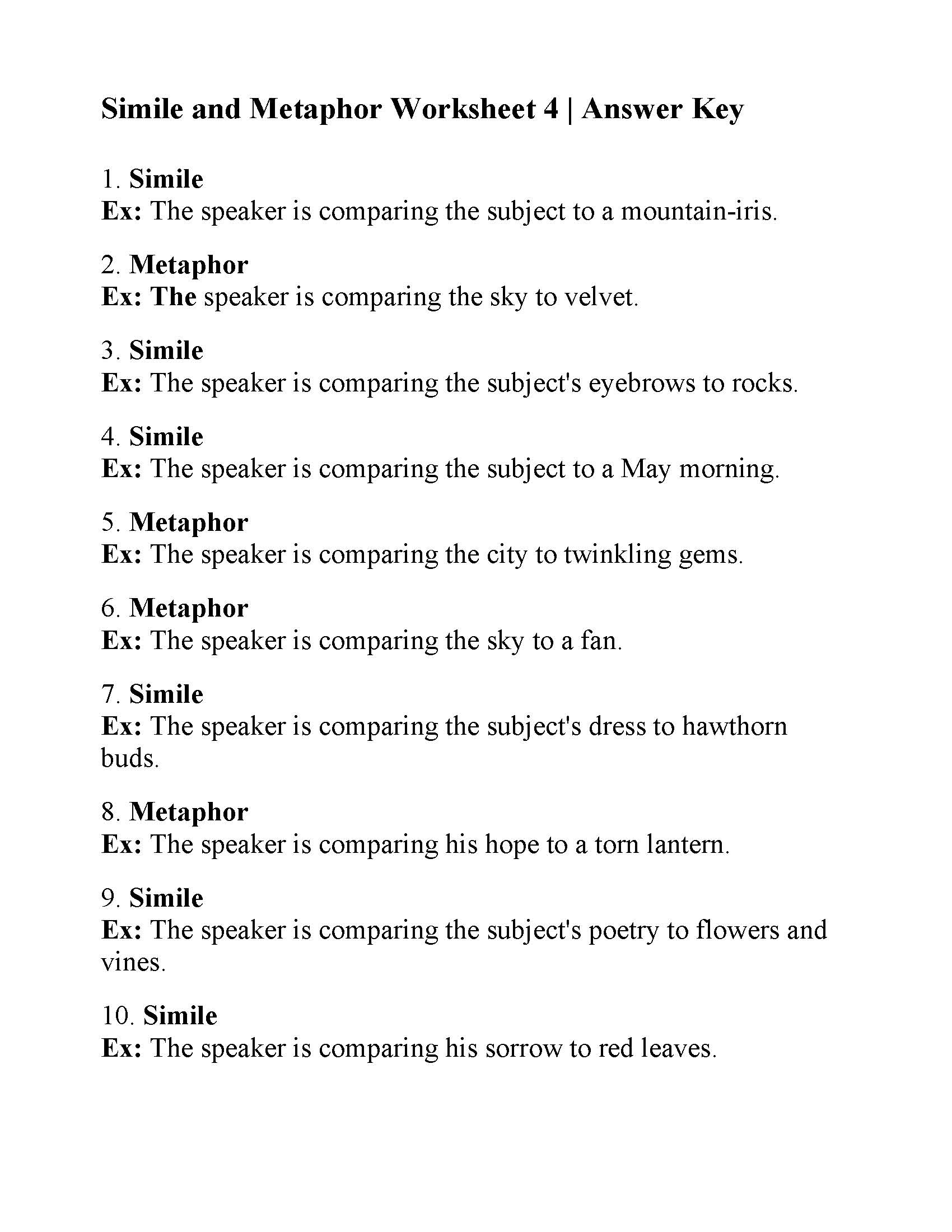 figurative language worksheet
