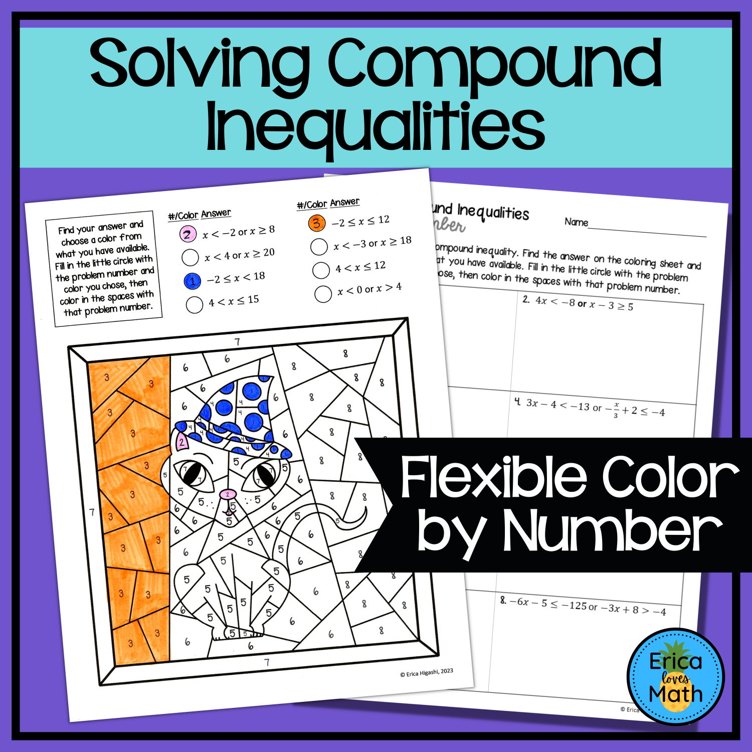 Solving Compound Inequalities Color By Number Activity Halloween 