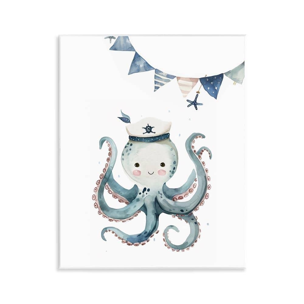 Stupell Industries Cute Octopus Sailor By LSR Design Studio Unframed Animal Graphic Art Print 14 In X 11 In Bo 678 wd 11x14 The Home Depot