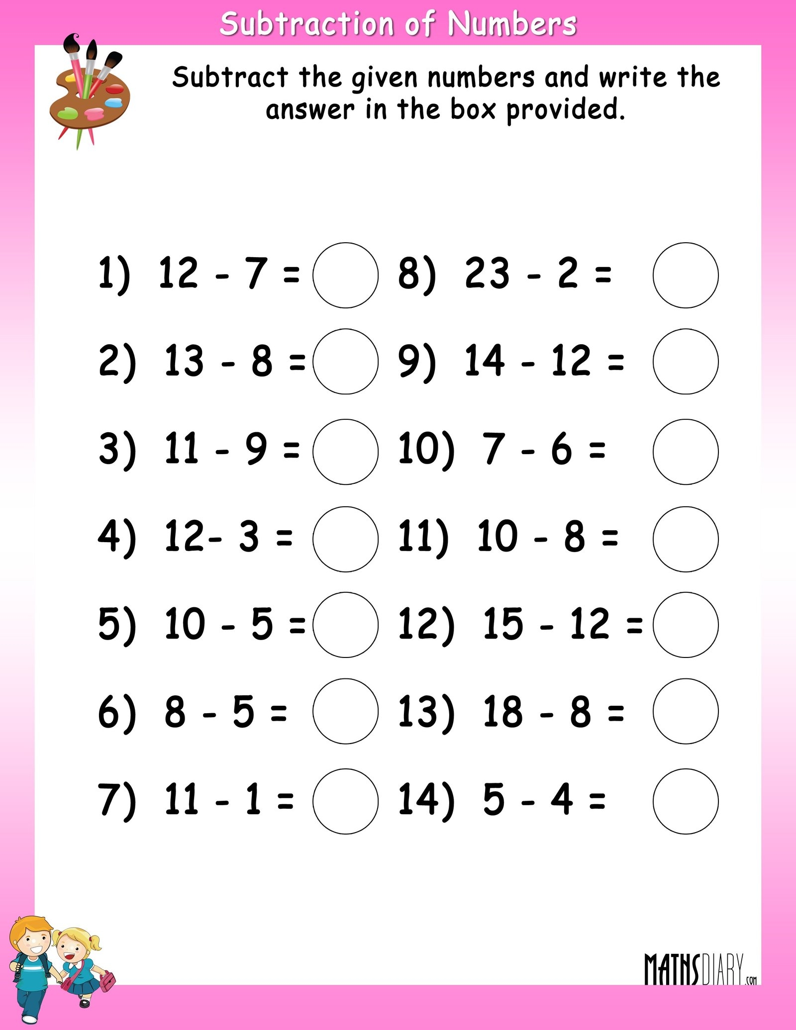 subtraction worksheets for grade 1