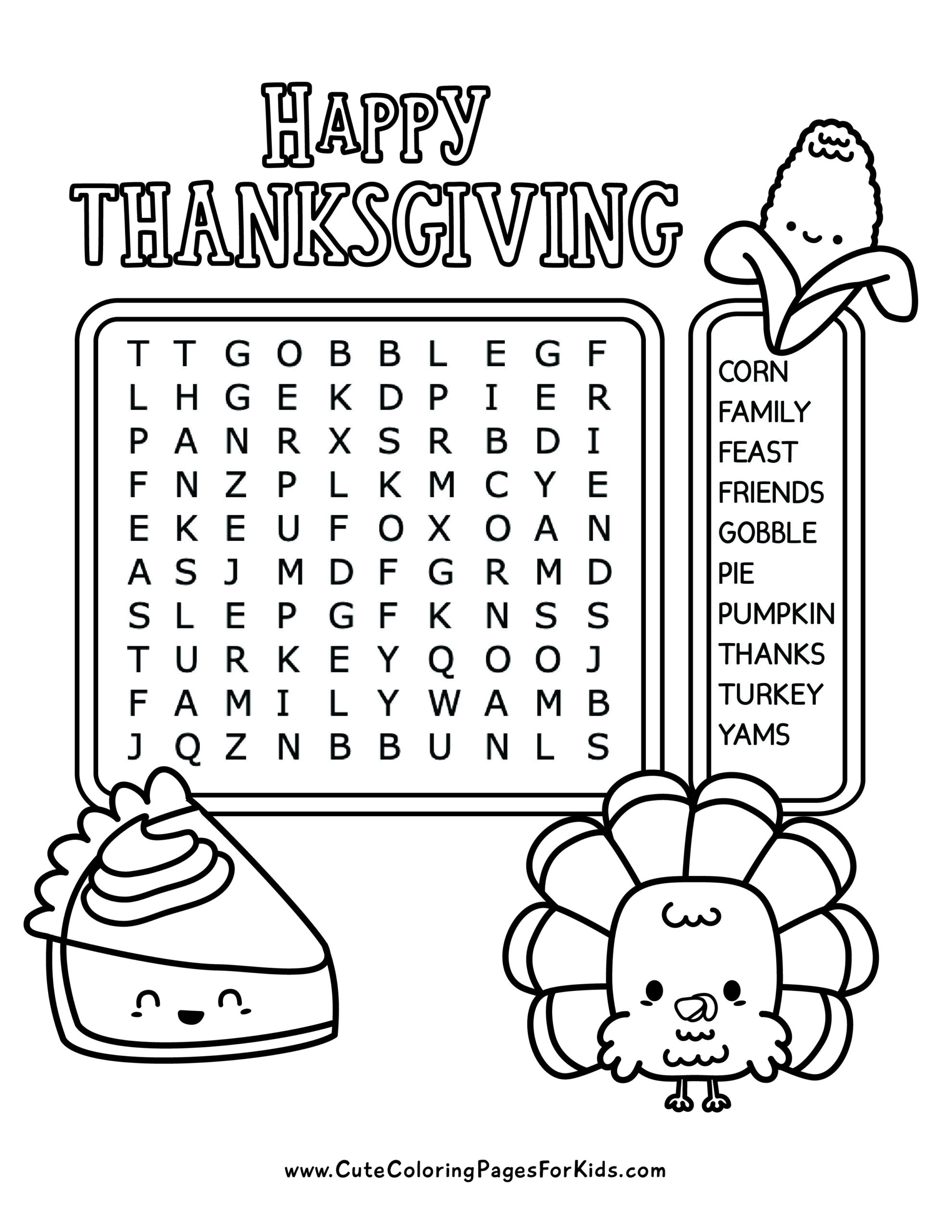 Word Search Printable Thanksgiving