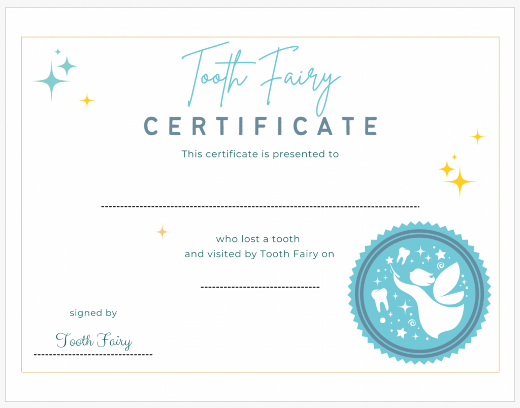 Free Printable Tooth Fairy Certificate
