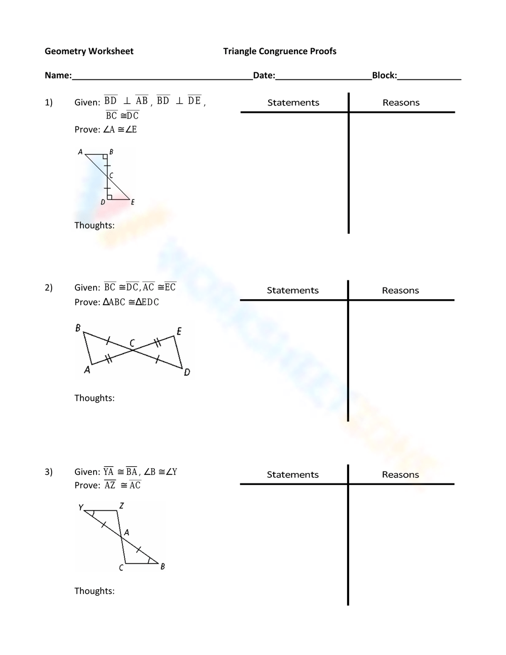 triangle congruence worksheet