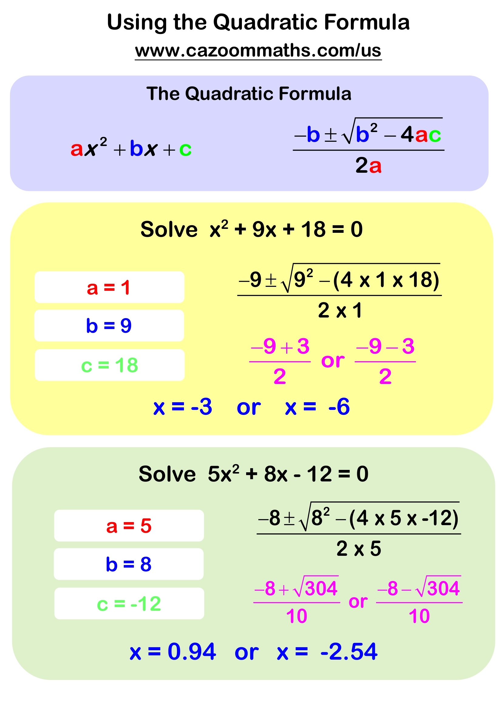 Using The Quadratic Formula FREE Teaching Resources