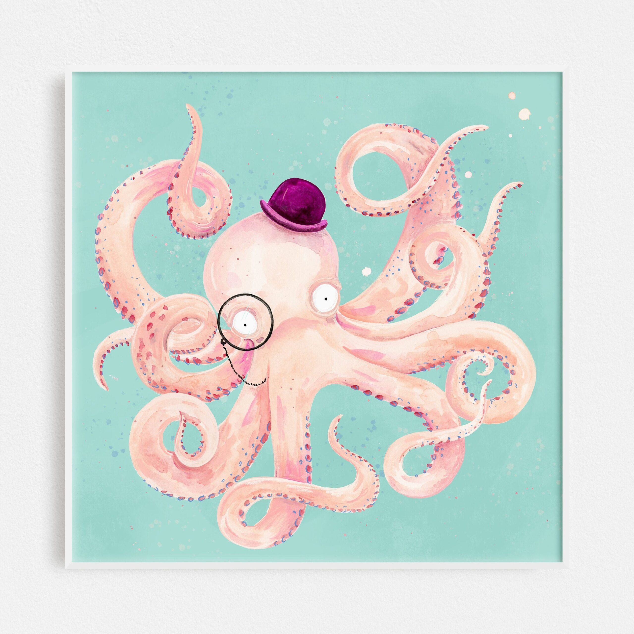 Watercolor Octopus Art Print Nursery Wall Art Nautical Children s Illustration Silly Octopus Painting In Top Hat Animal Kids Decor Etsy