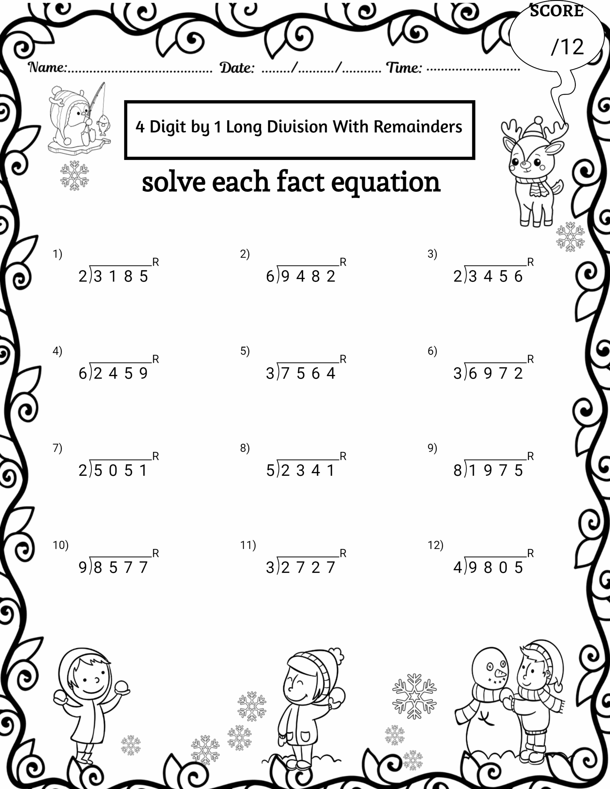 4th grade division worksheets