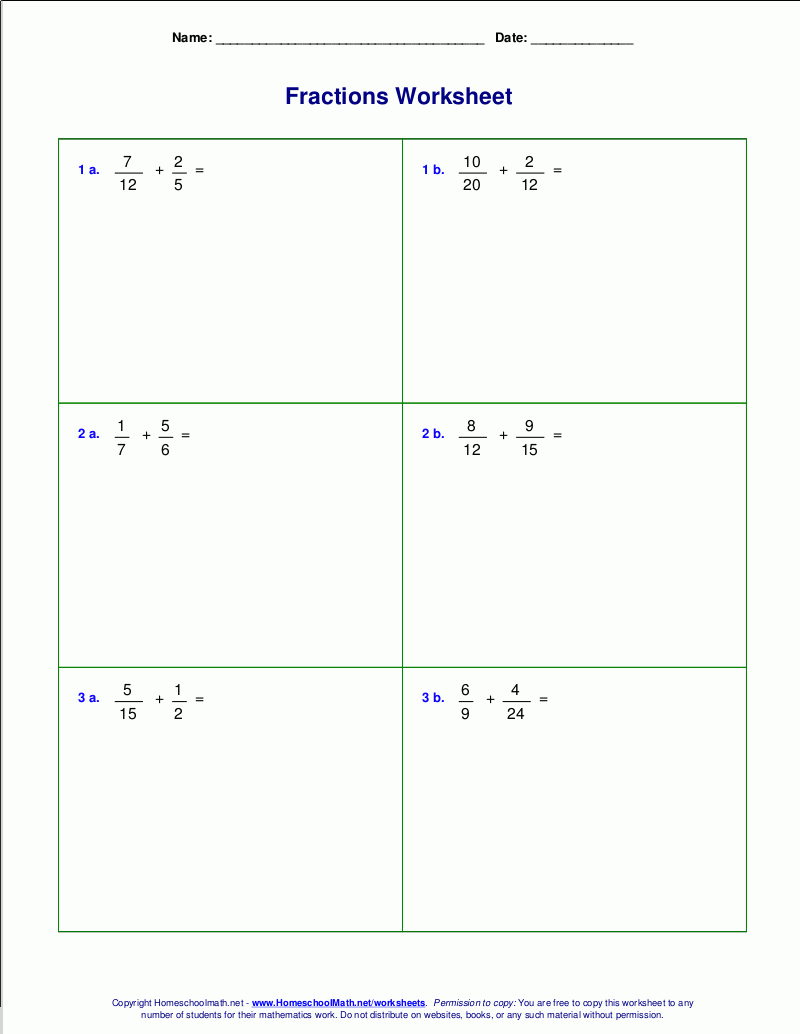 adding subtracting fractions worksheet