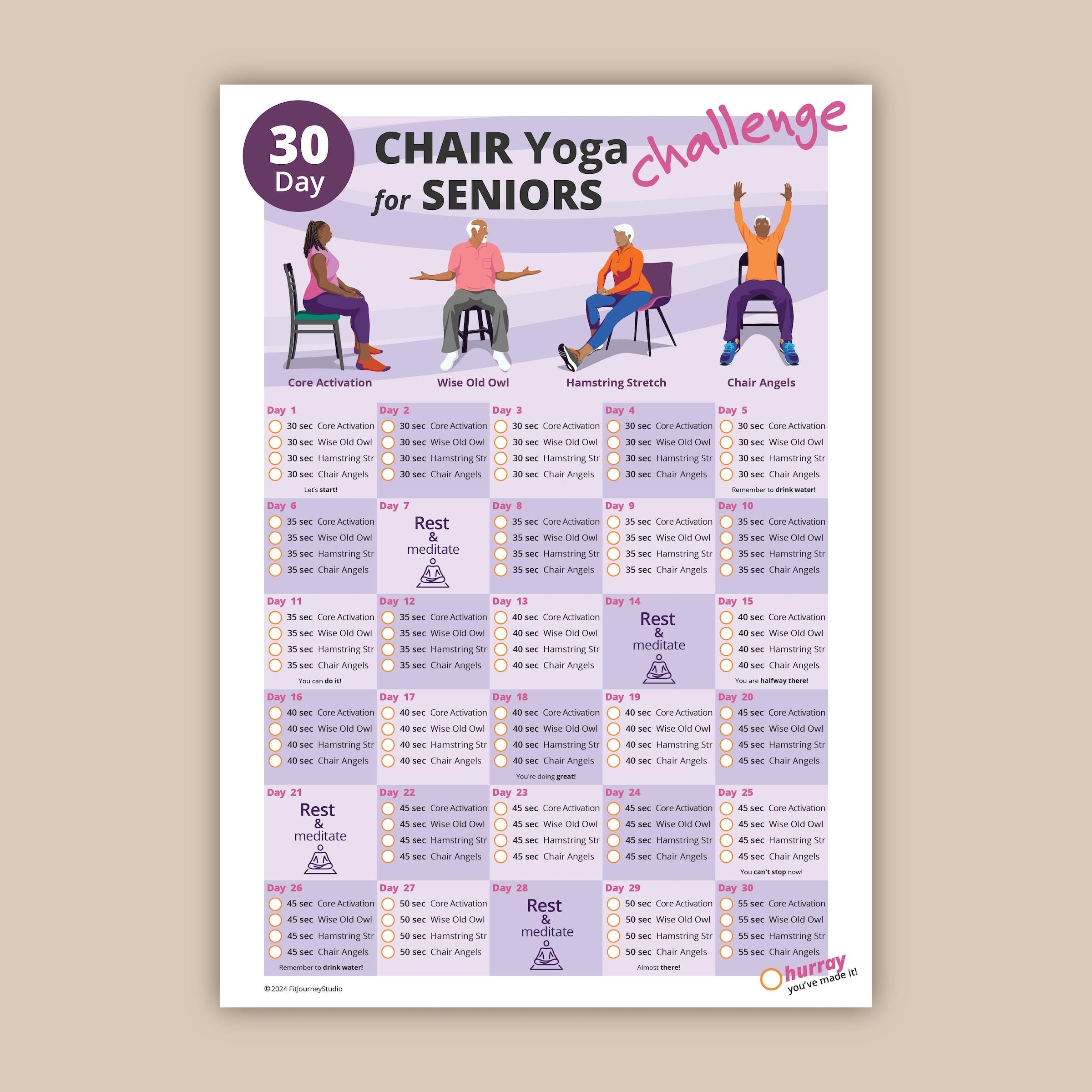 30 day Chair Yoga Challenge For Seniors Printable Home Workout PDF Etsy