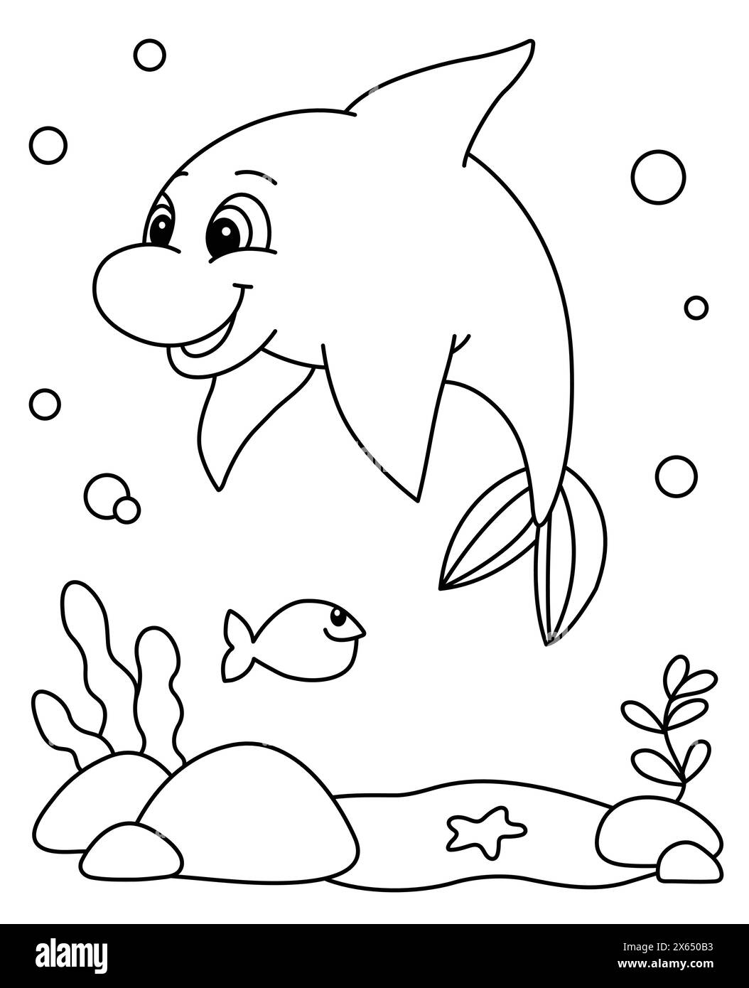 Cute Dolphin Coloring Page Ocean Animals Coloring Book For Kids Under The Sea Vector Illustration Underwater Cartoon Stock Vector Image U0026 Art Alamy