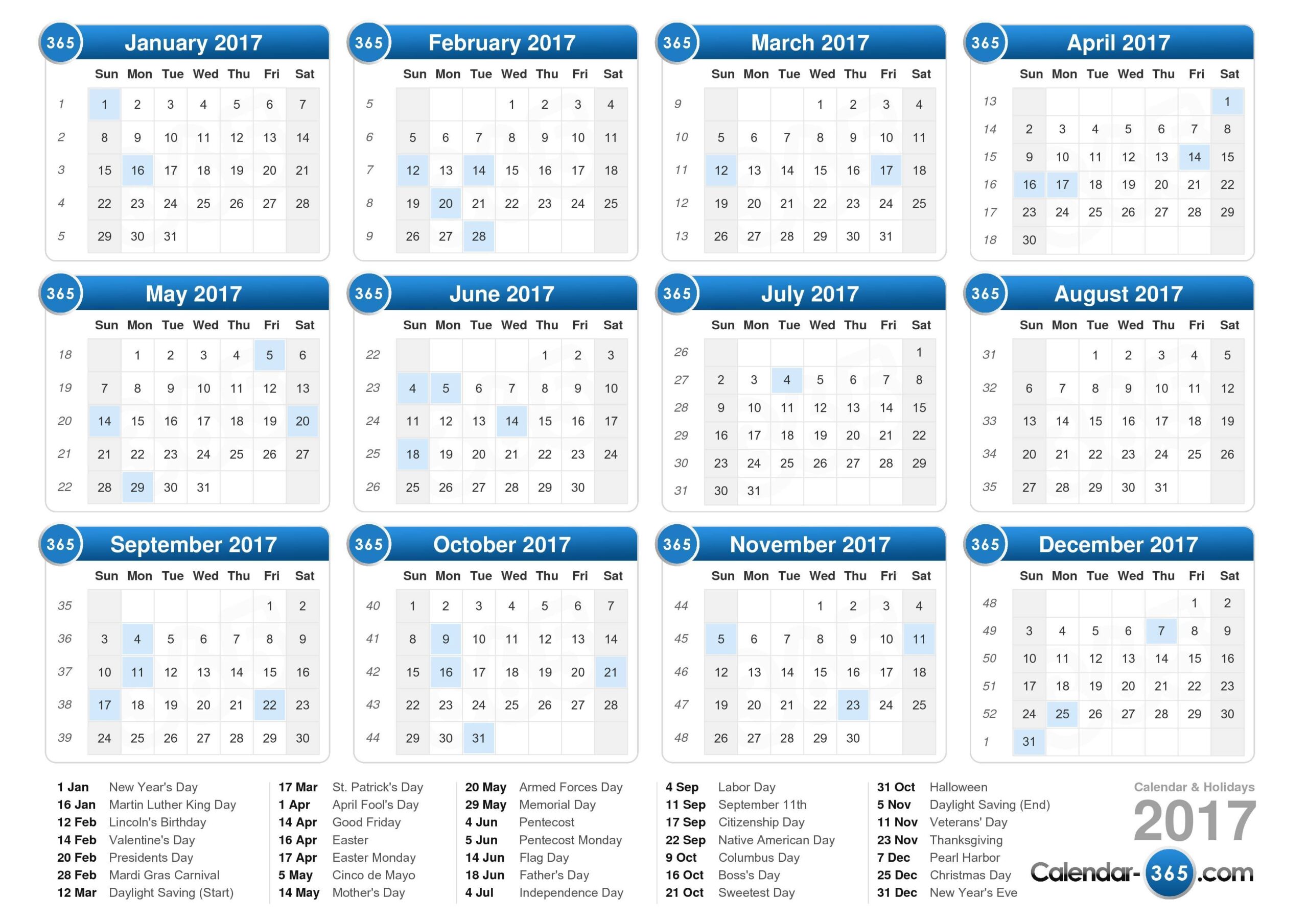 2017 Calendar 2017 Calendar