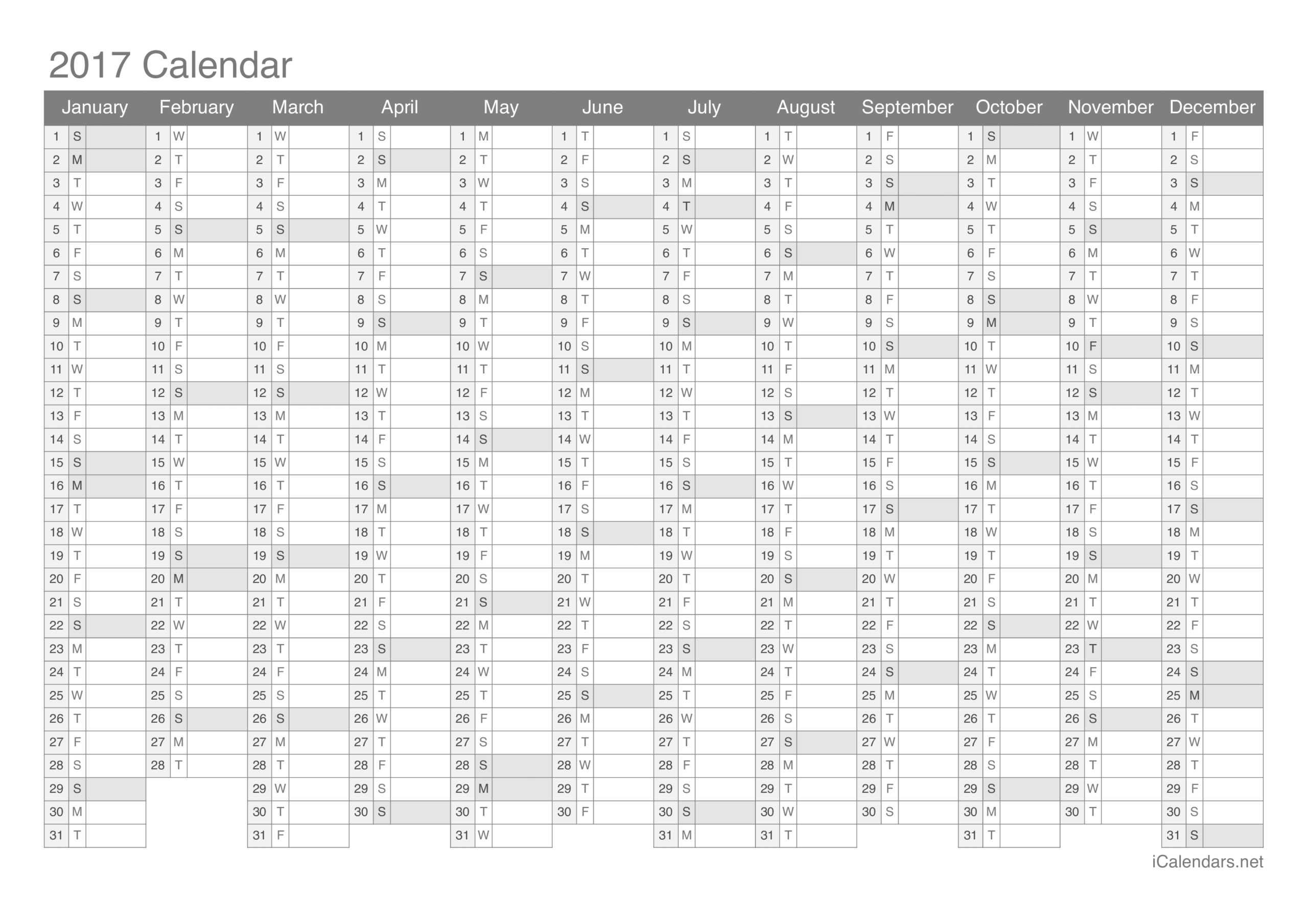 2017 Printable Calendar PDF Or Excel 2017 Printable Calendar PDF Or Excel