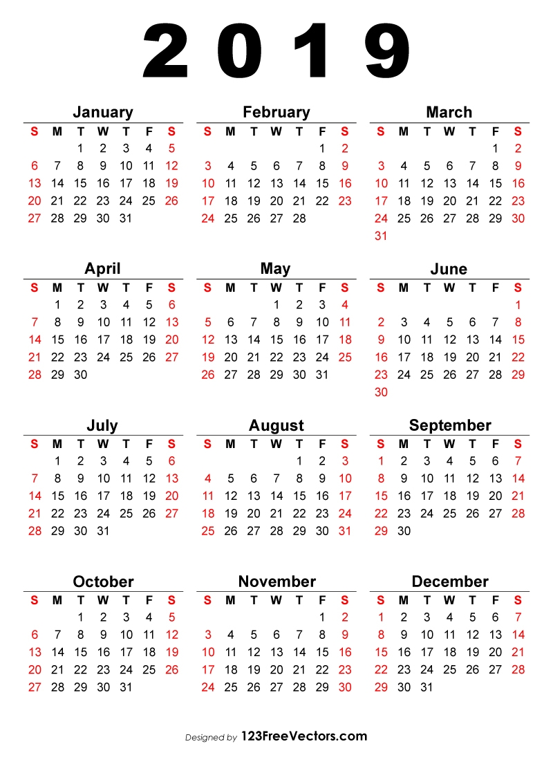 Free Printable Calendar 2019