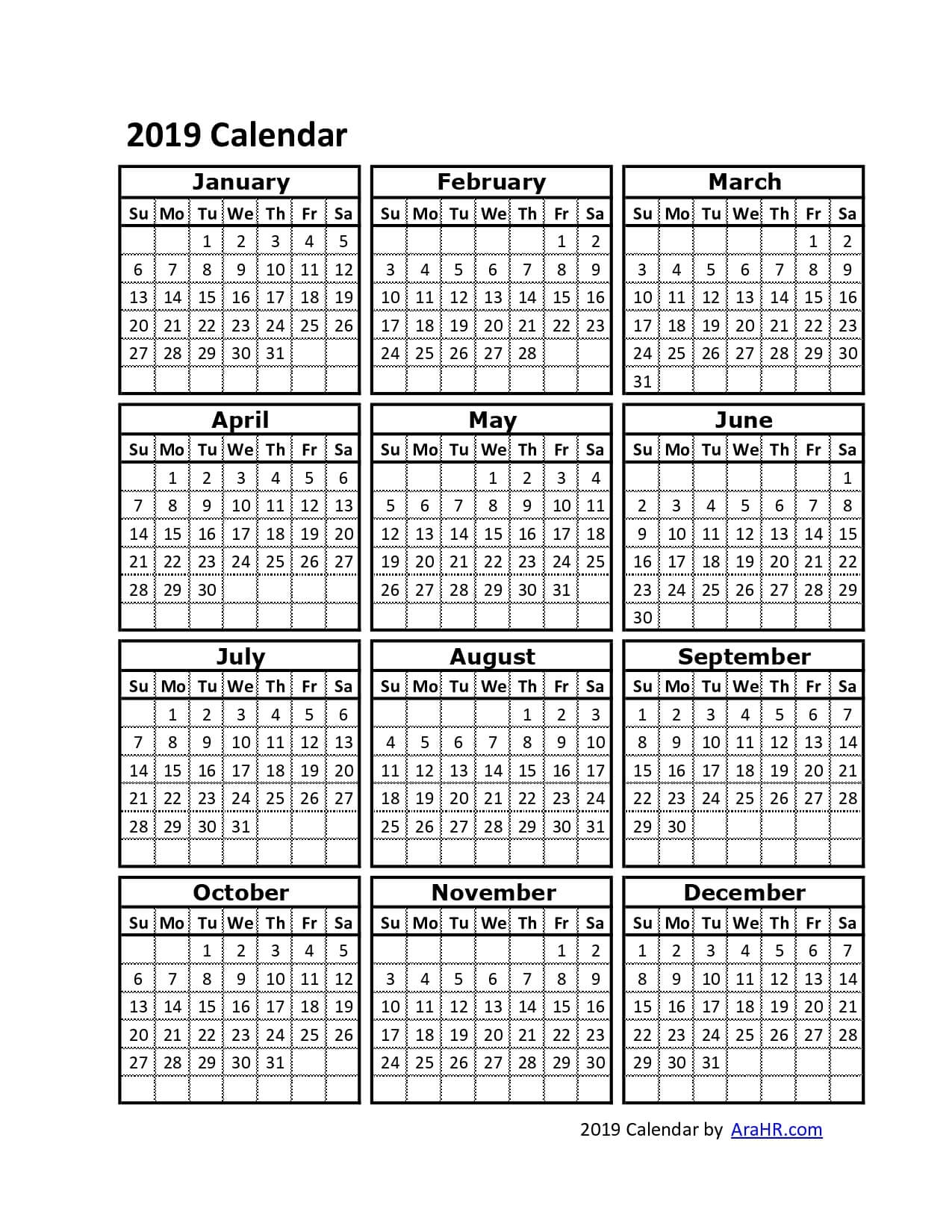 2019 Calendar Yearly Monthly Free Printable Template Excel PDF Image ARAHR 2019 Calendar Yearly Monthly Free Printable Template Excel PDF Image ARAHR