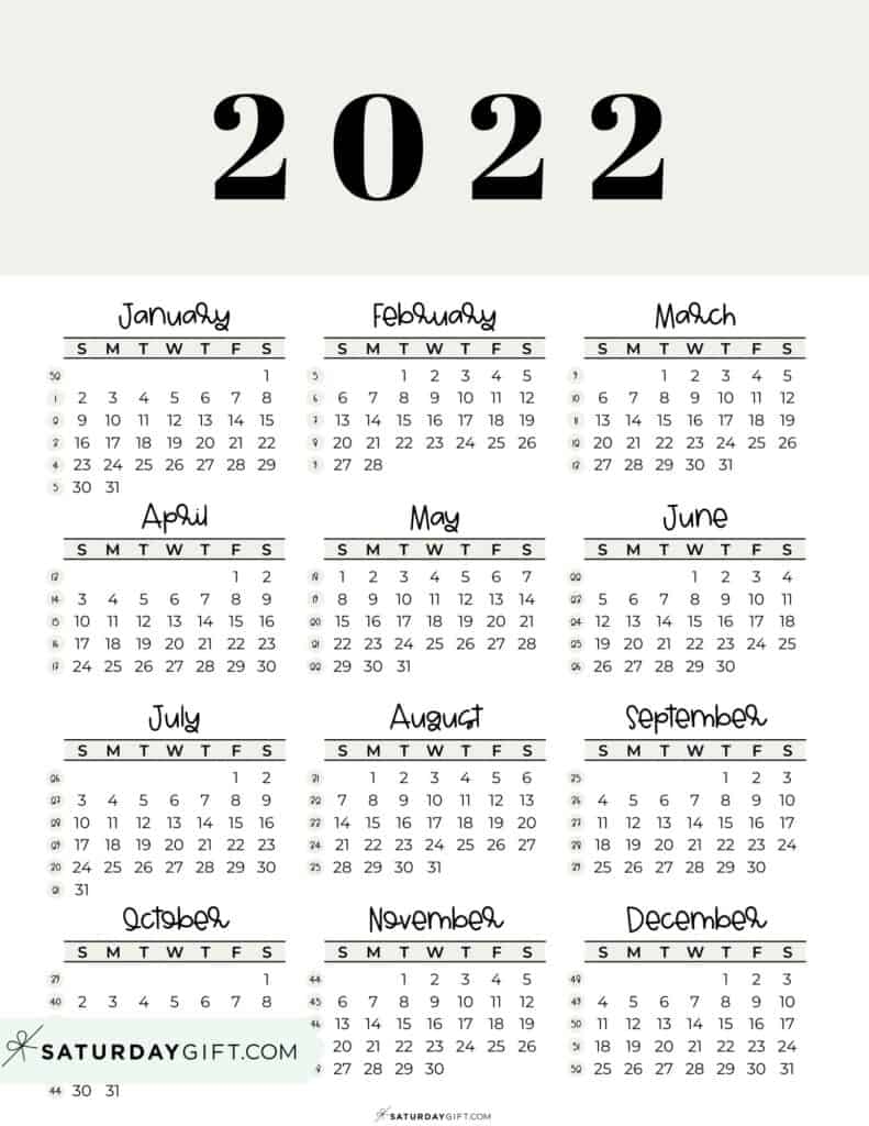 2022 Calendar Printable Cute Free 2022 Yearly Calendar Templates