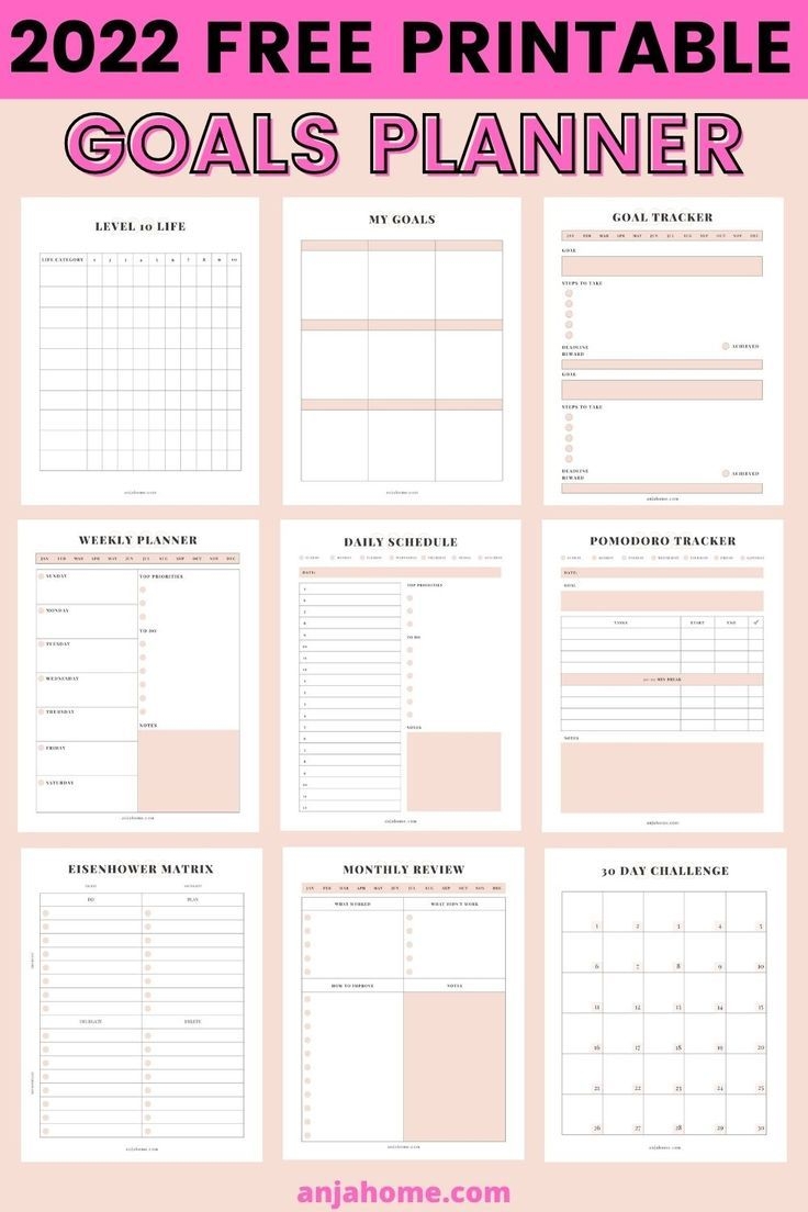 2022 Goal Setting Template Free Bullet Journal Printable Cute Pink Goal Planner 
