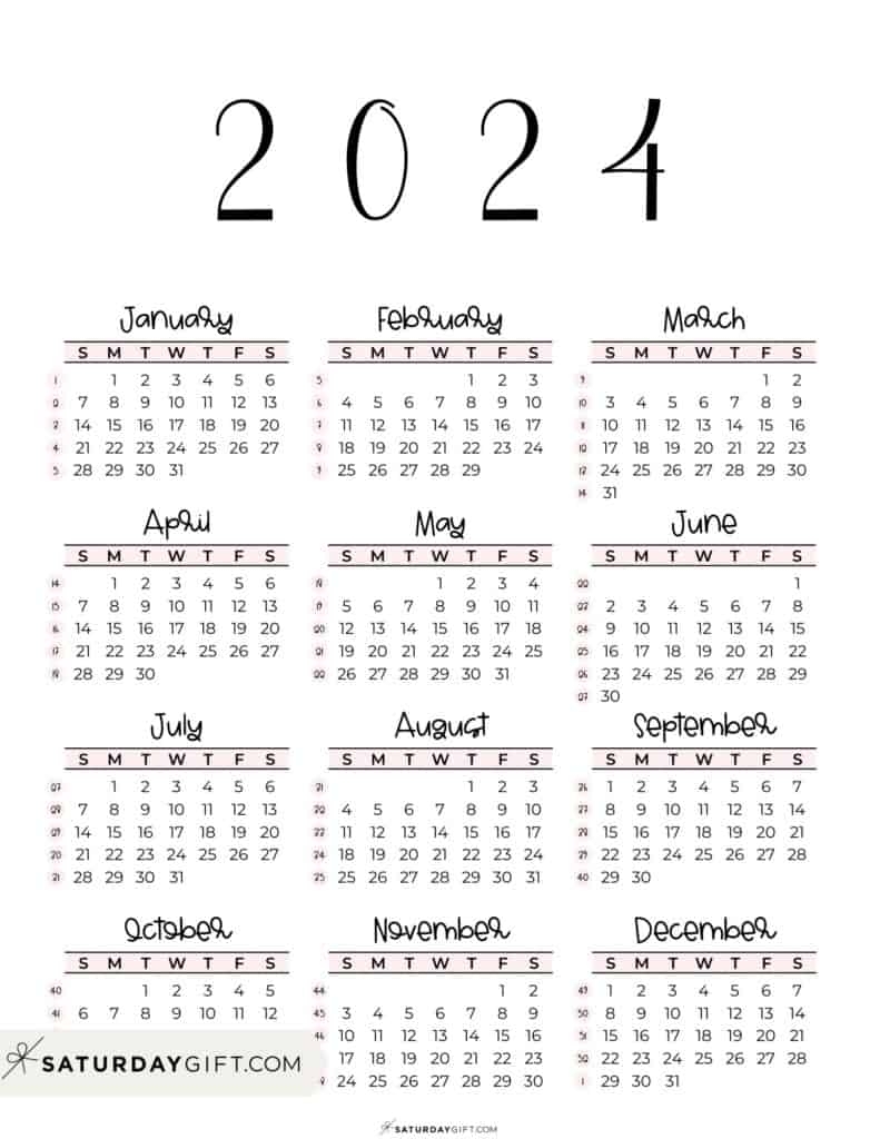 2024 Calendar Printable 18 Cute Free 2024 Yearly Calendar Templates