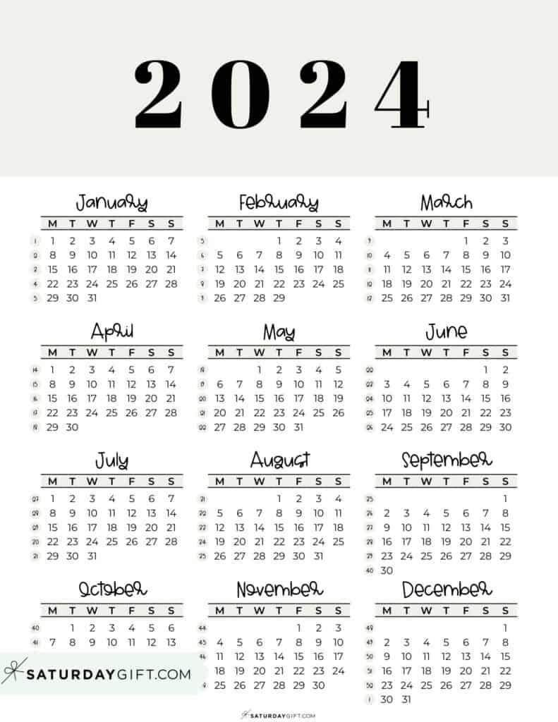 2024 Calendar Printable 18 Cute Free 2024 Yearly Calendar Templates