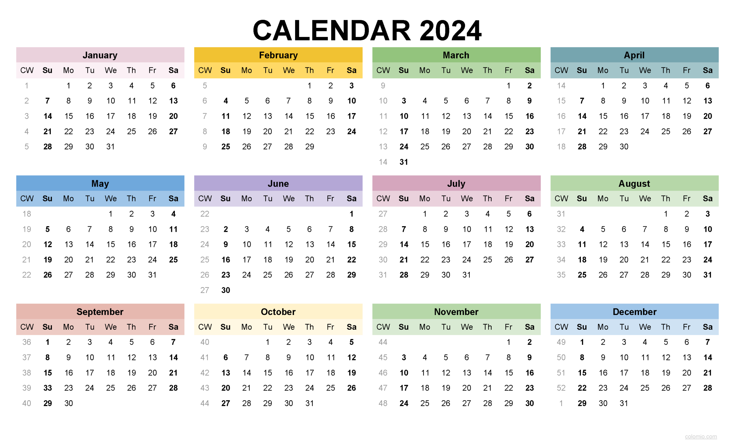 2024 Calendar Printable PDF Excel And Image File Free Download Easy To Print Annual Calendars