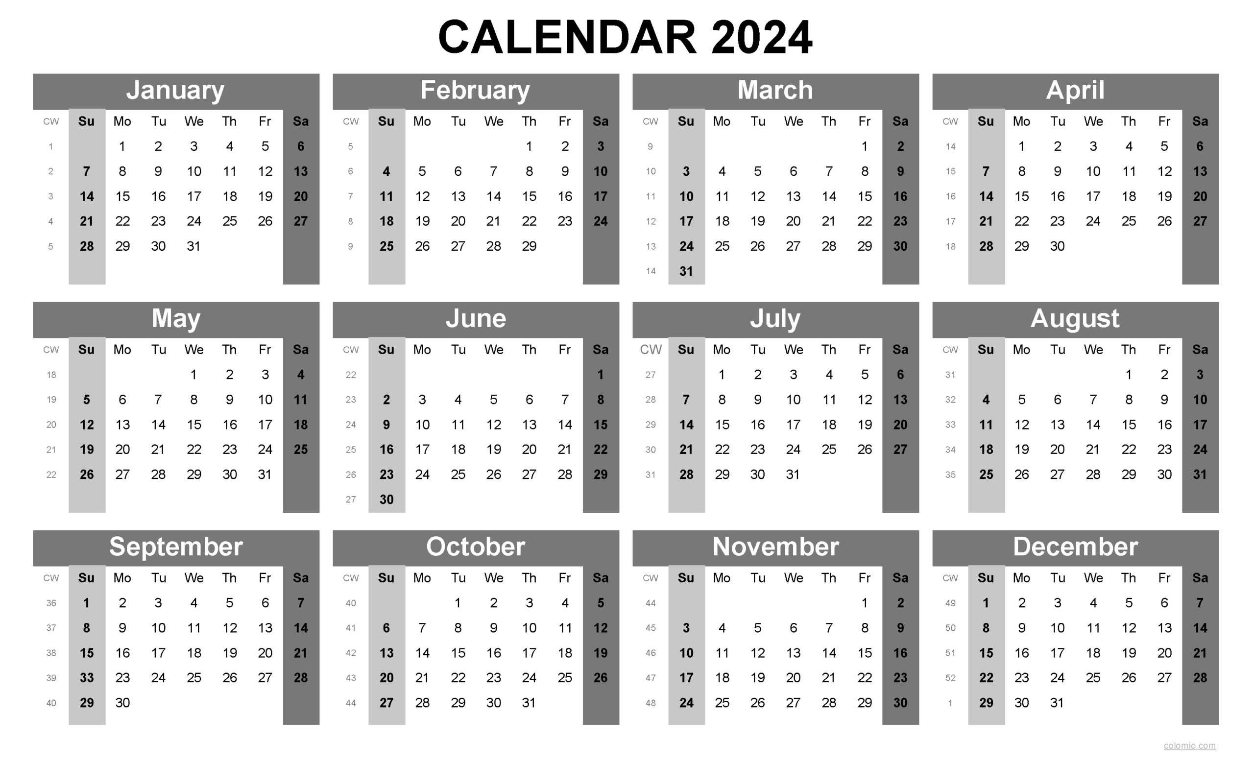 free printable year calendar