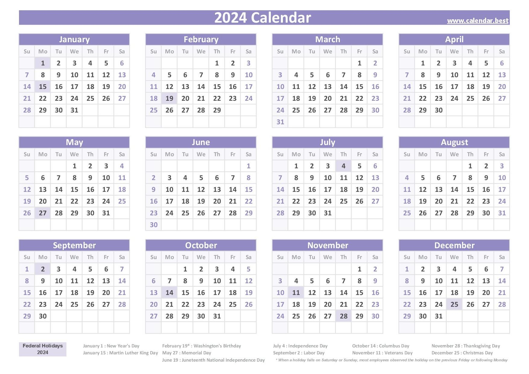 2024 printable calendars with holidays printable free 2024 printable calendars with holidays printable free
