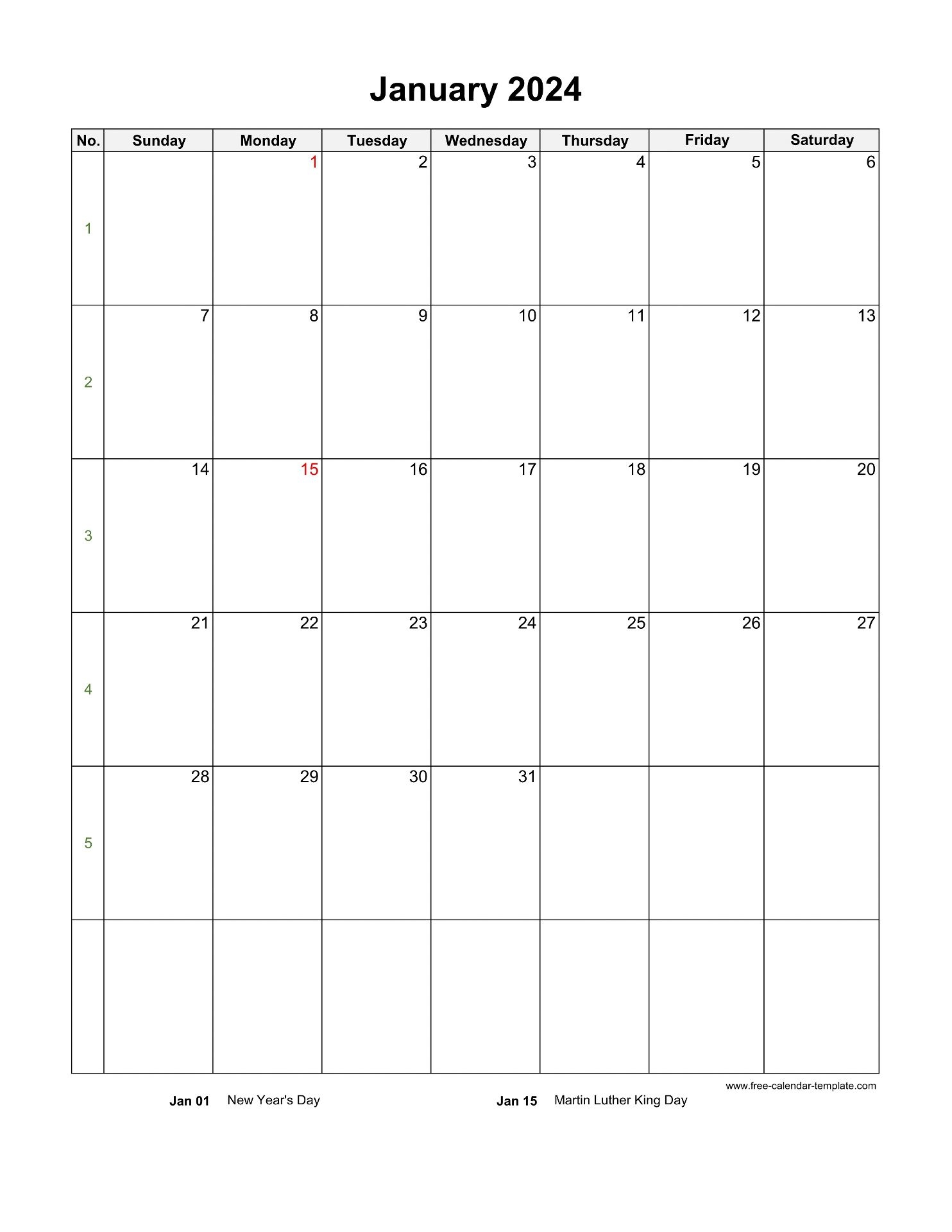 2024 Monthly Calendar Blank Vertical Template Free calendar template