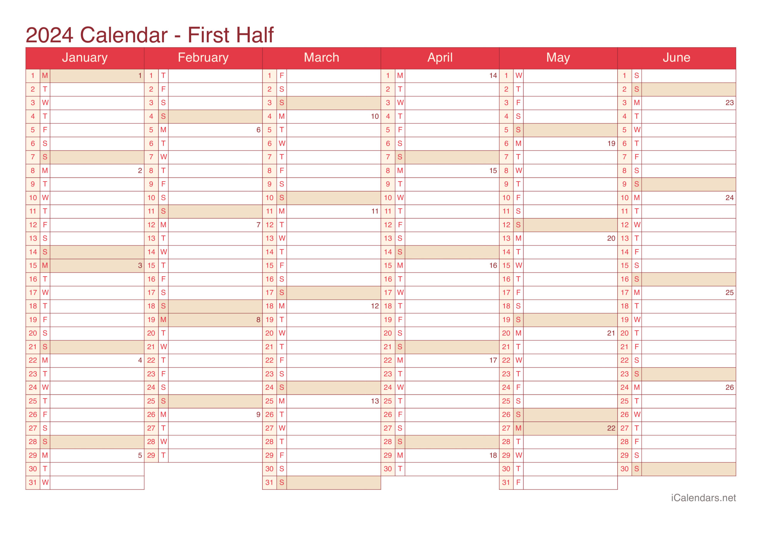 2024 Printable Calendar PDF Or Excel