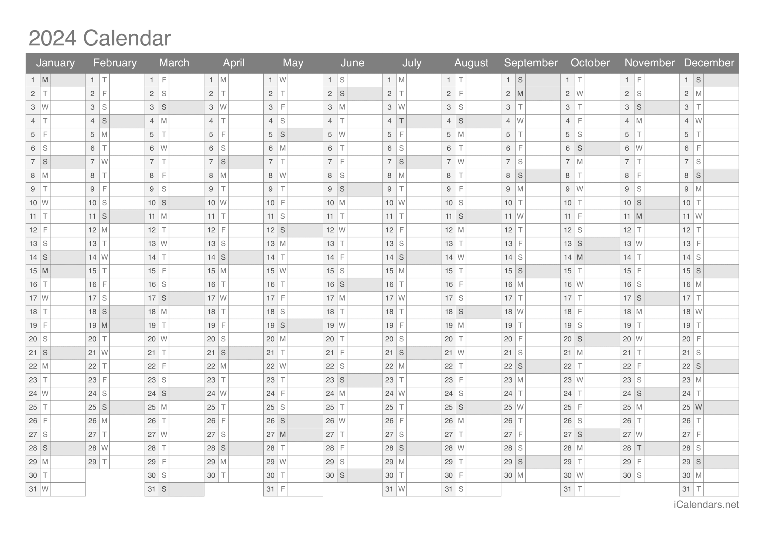 2024 Printable Calendar PDF Or Excel