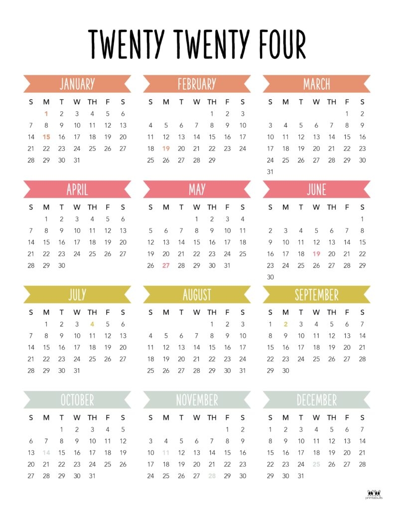 free printable year calendar 2024