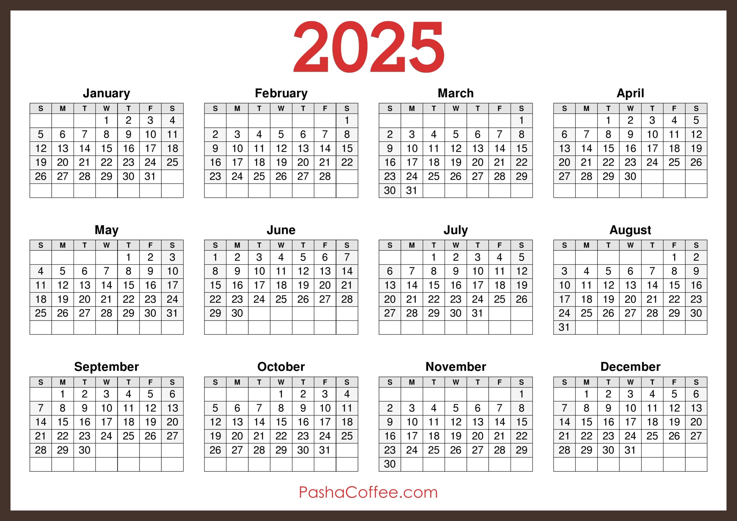 2025 Calendar Printable Free Horizontal Brown PashaCoffee 2025 Calendar Printable Free Horizontal Brown PashaCoffee