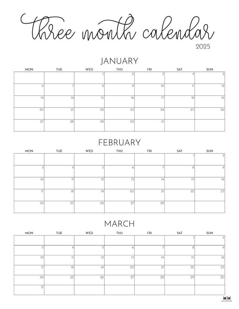 2025 Three Month Quarterly Calendars 36 FREE Cals Printabulls 2025 Three Month Quarterly Calendars 36 FREE Cals Printabulls