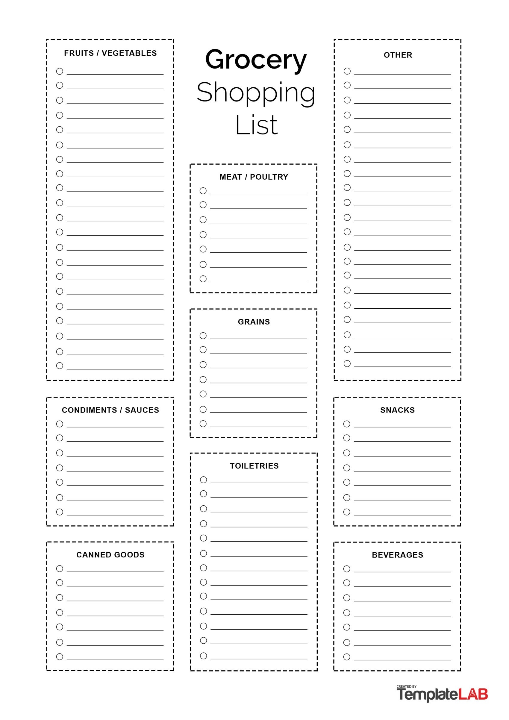 printable shopping list template