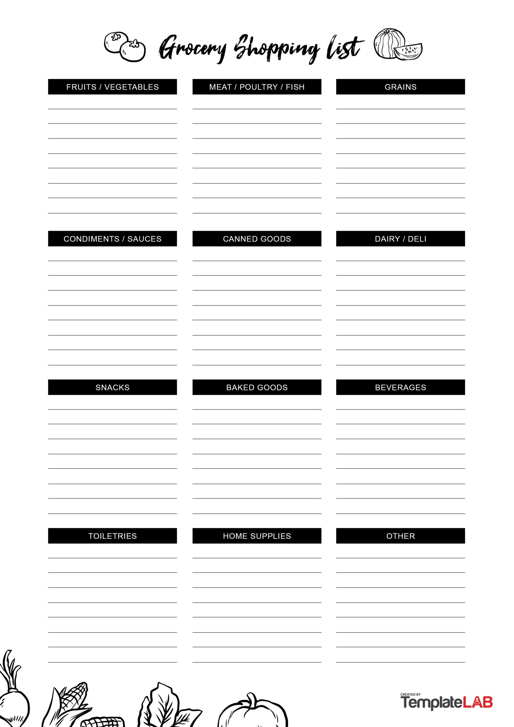 free printable grocery list templates