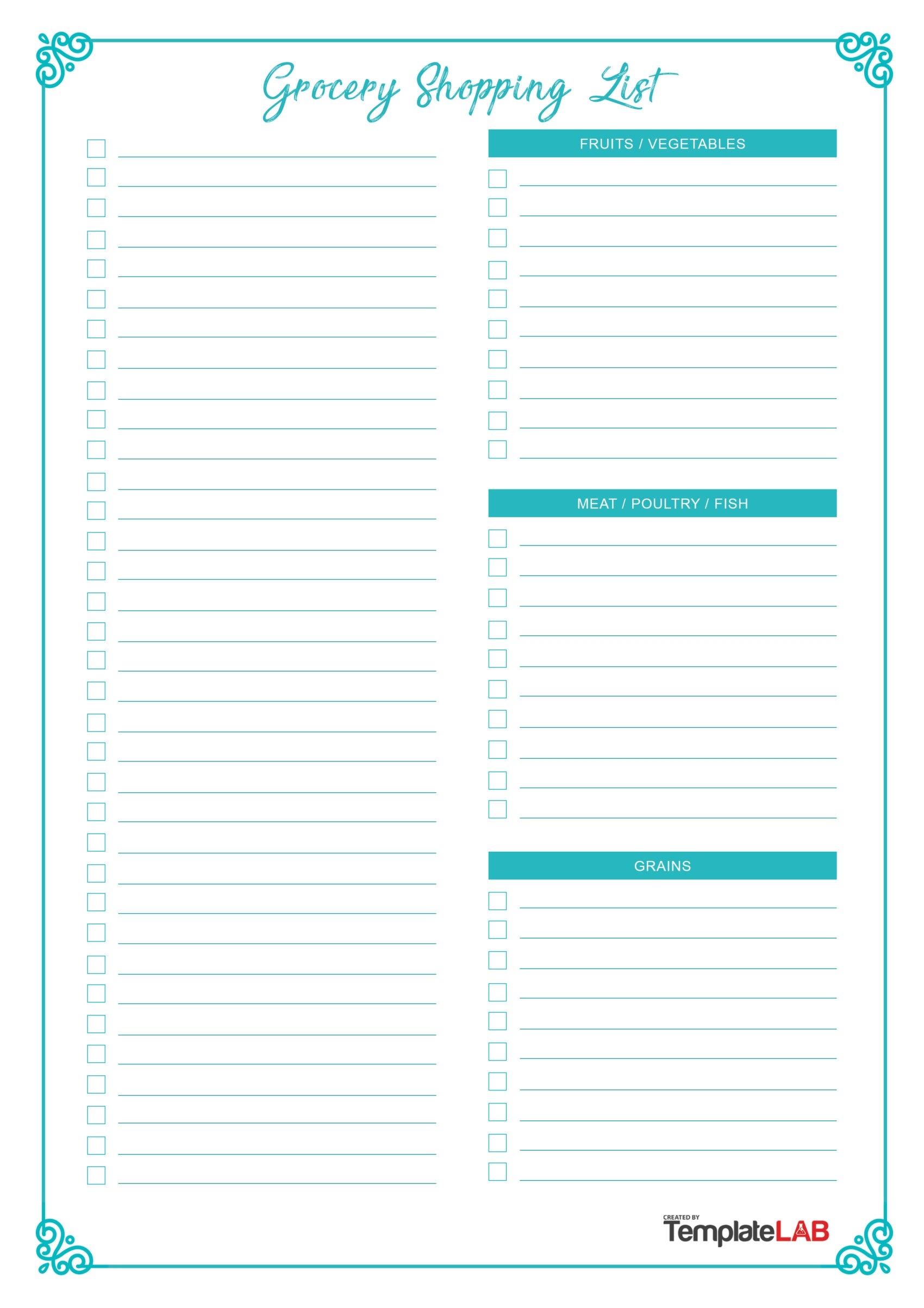shopping list template free printable