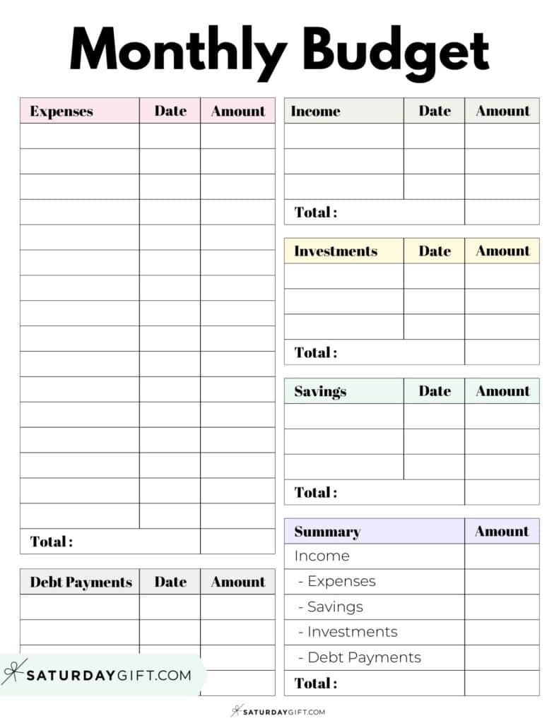monthly budget worksheets printable