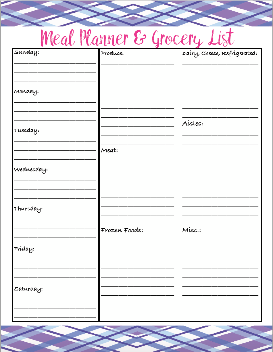 free printable meal planner with grocery list