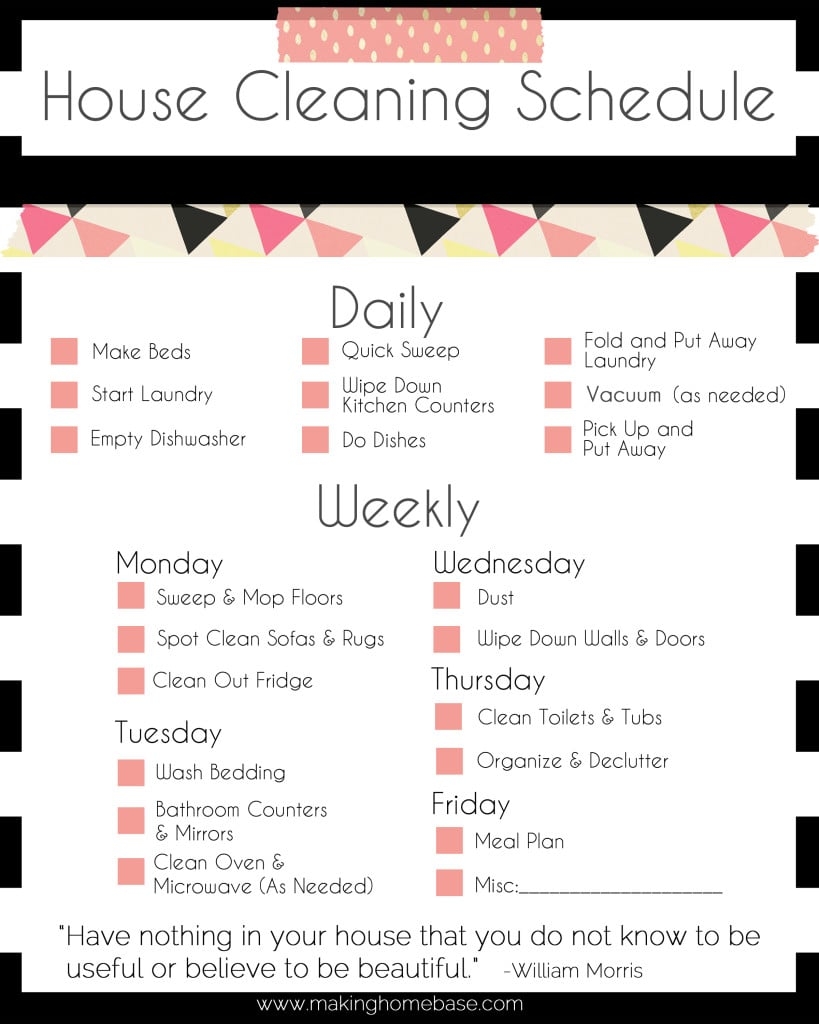 A Basic Cleaning Schedule Checklist Printable