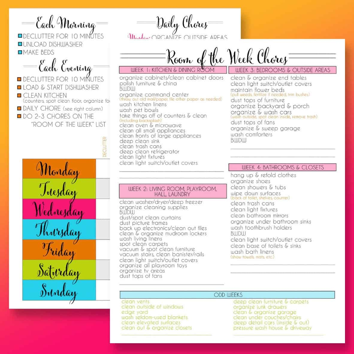 weekly house cleaning checklist printable