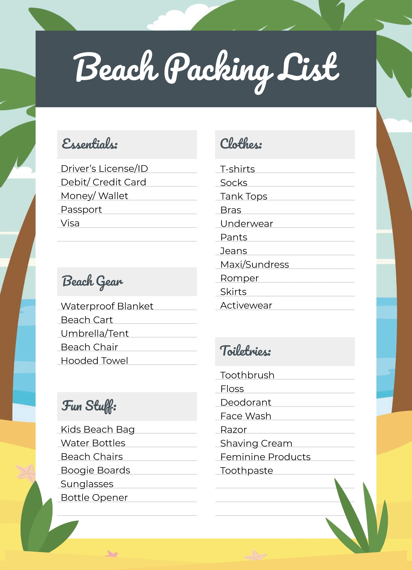 Beach Packing List Free Google Docs Template Gdoc io Beach Packing List Free Google Docs Template Gdoc io