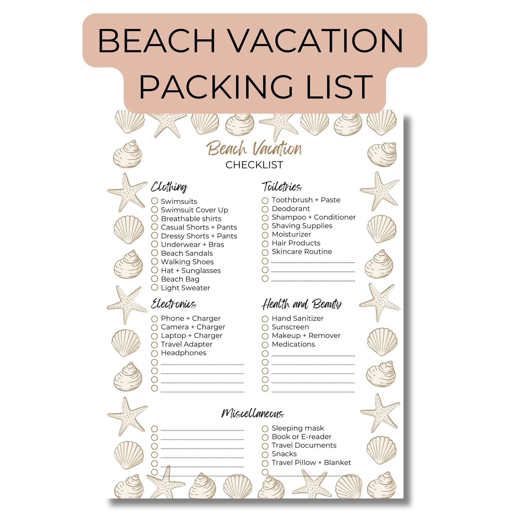Beach Vacation Packing List Printable Travel Packing List PDF Vacation Checklist Packing Checklist Vacation Planner Printable Beach Packing Etsy Israel