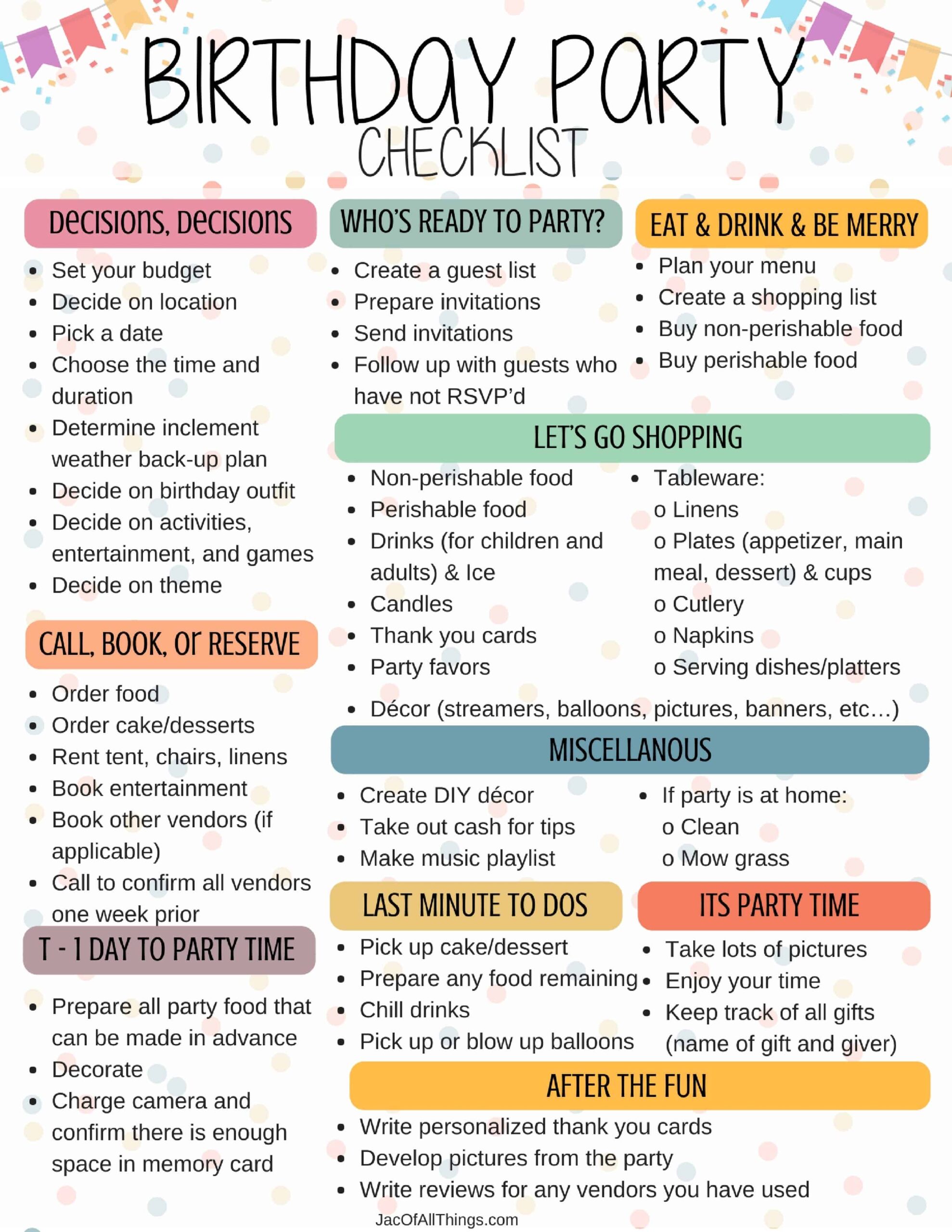printable party planning checklist