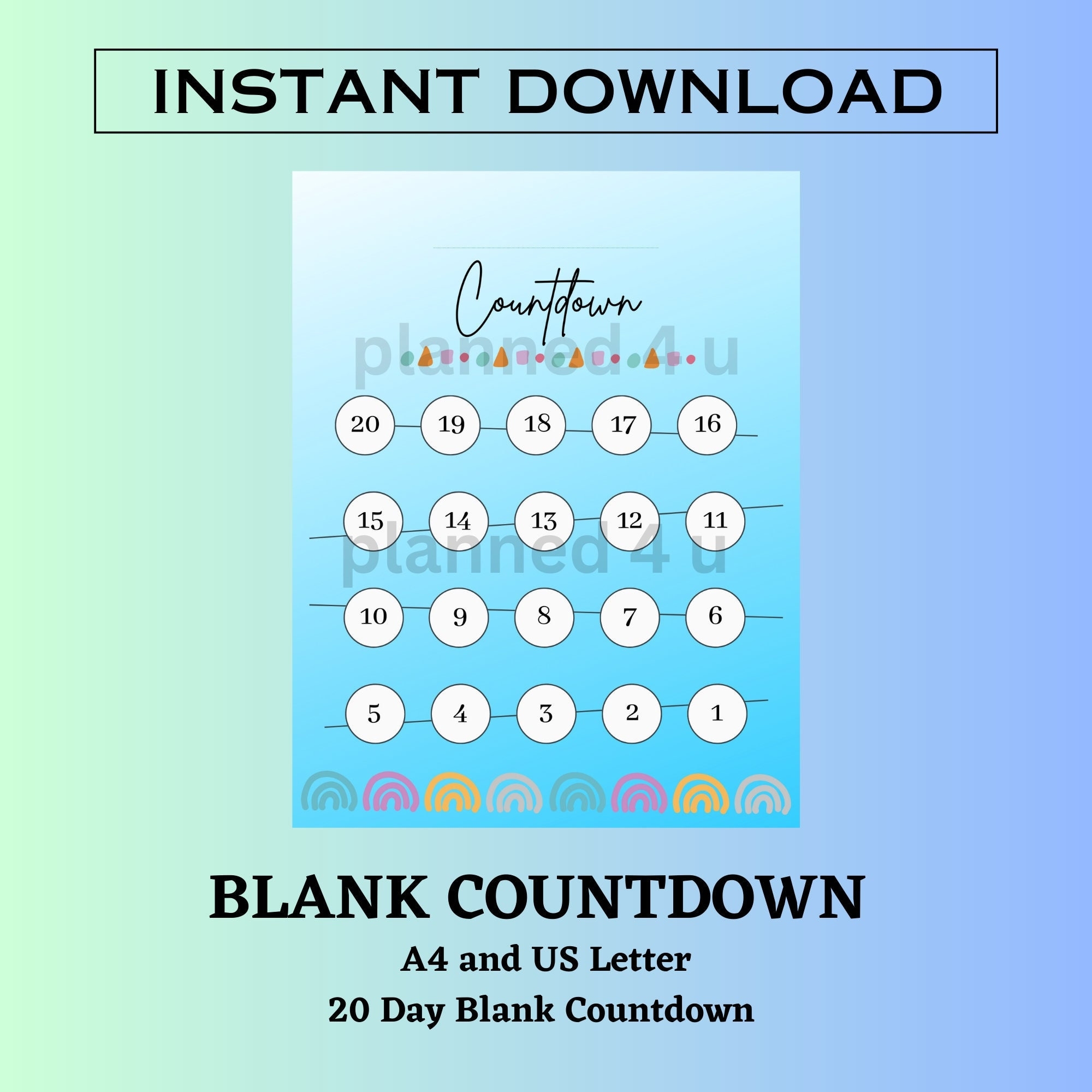Blank 20 Day Countdown Printable A4 Tracker instant Download Etsy