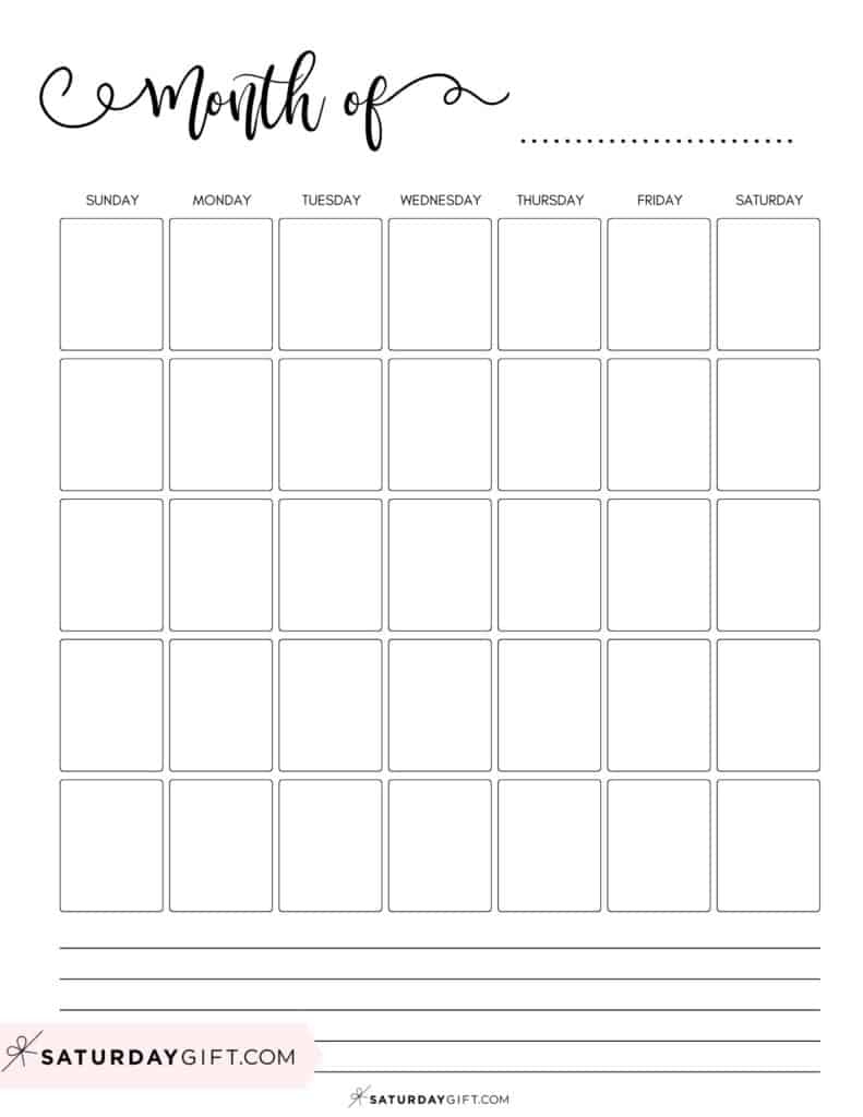 Blank Calendar Templates 29 Cute Free Printables SaturdayGift Blank Calendar Templates 29 Cute Free Printables SaturdayGift