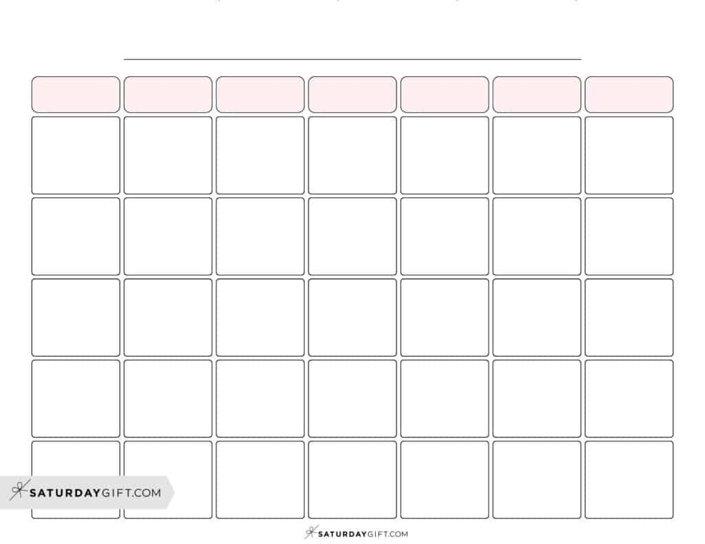 Blank Calendar Templates 29 Cute Free Printables SaturdayGift