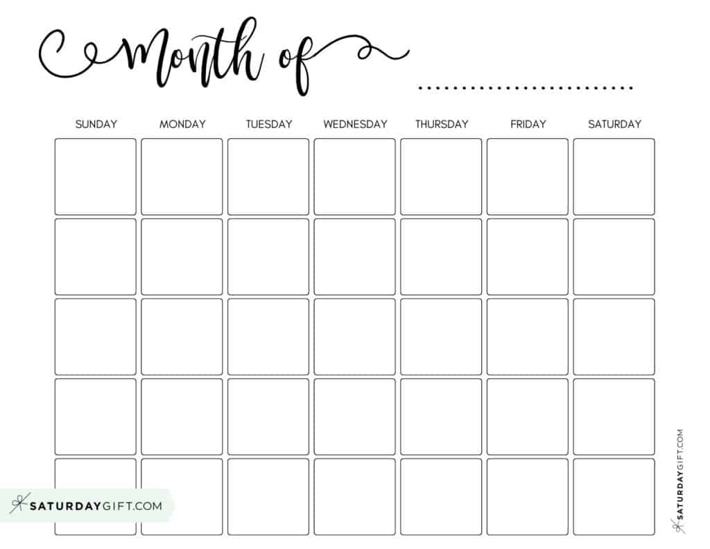Blank Calendar Templates 29 Cute Free Printables SaturdayGift