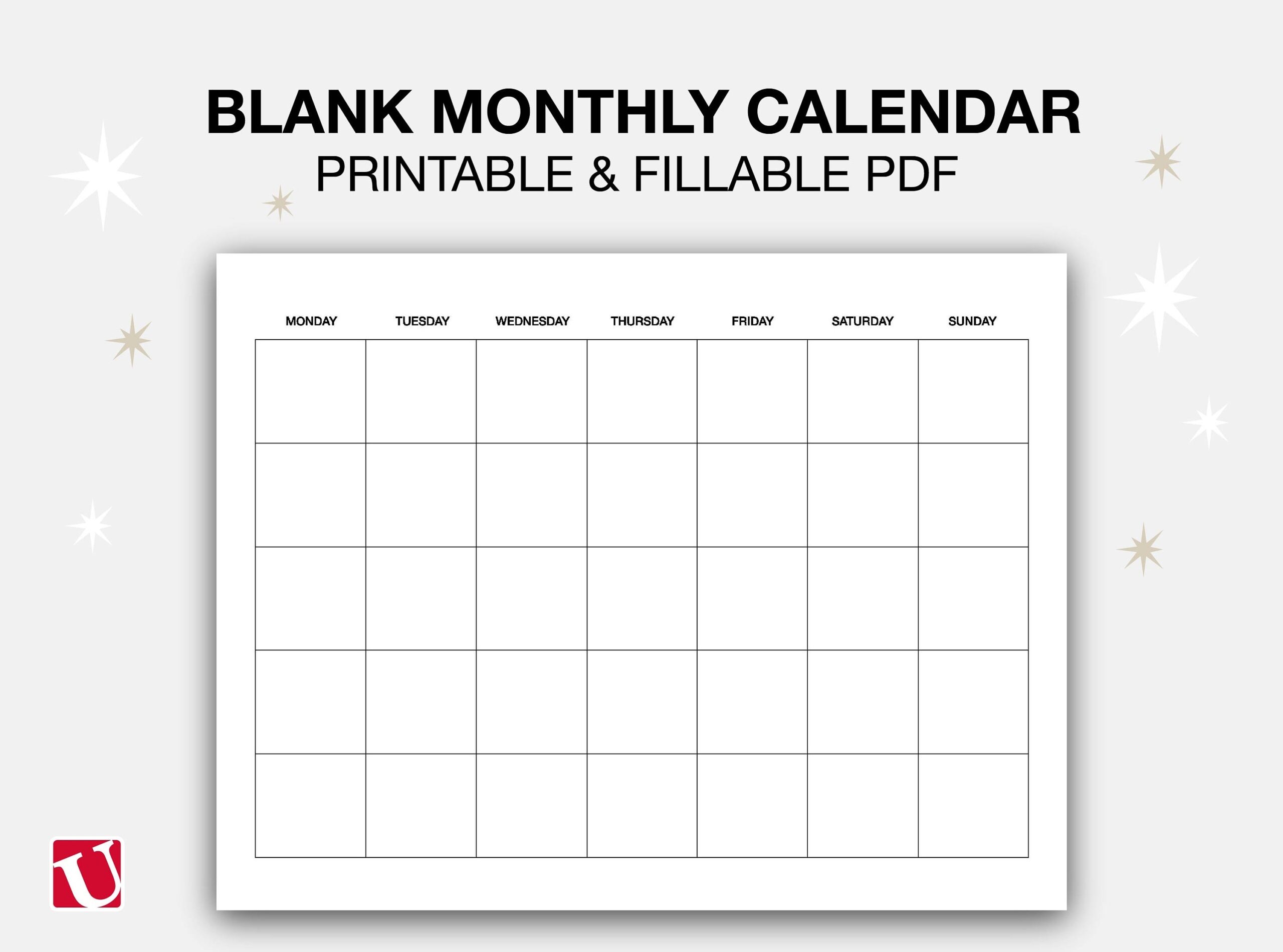 Blank Monthly Printable Calendar Undated Minimalist Calendar Template Landscape Monday sunday Start Printable Fillable PDF Calendar Etsy Blank Monthly Printable Calendar Undated Minimalist Calendar Template Landscape Monday sunday Start Printable Fillable PDF Calendar Etsy