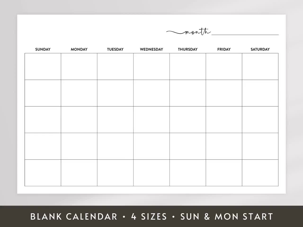 Blank Printable Calendar Large Undated Wall Calendar 8x11 18x24 24x36 27x40 Sunday And Monday Start Digital Download Etsy Israel Blank Printable Calendar Large Undated Wall Calendar 8x11 18x24 24x36 27x40 Sunday And Monday Start Digital Download Etsy Israel