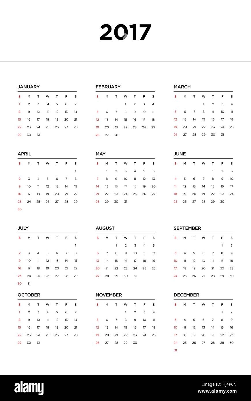 Calendar 2017 For A Year Start Week From Sunday Vector Illustration Stock Vector Image Art Alamy Calendar 2017 For A Year Start Week From Sunday Vector Illustration Stock Vector Image Art Alamy