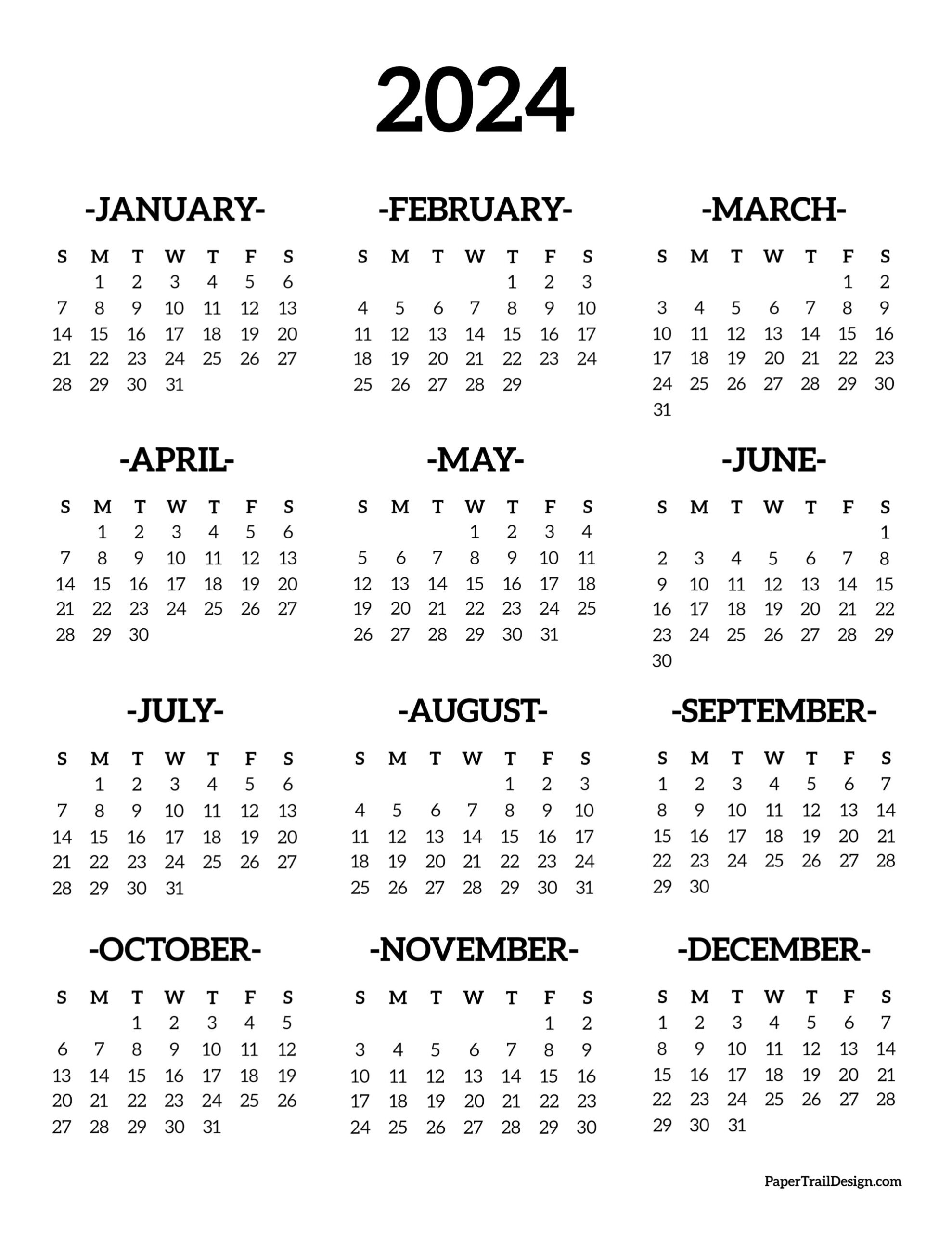 Calendar 2024 Printable One Page Paper Trail Design Calendar 2024 Printable One Page Paper Trail Design